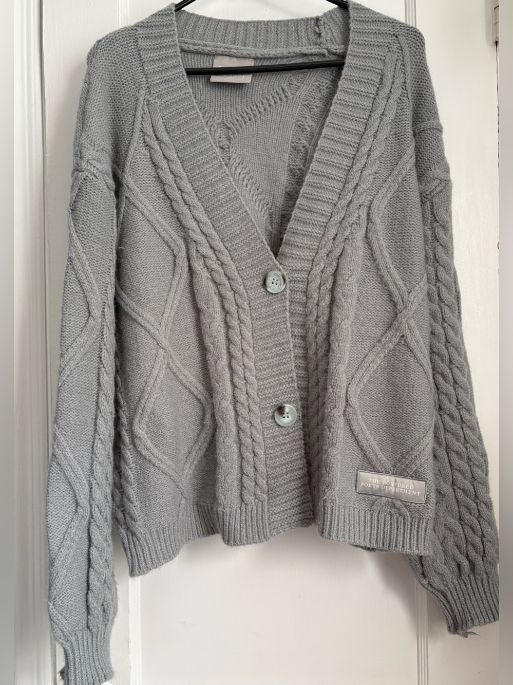 Taylor Swift TTPD The Tortured Poets Department Gray Cable Knit Cardigan Sz: M/L